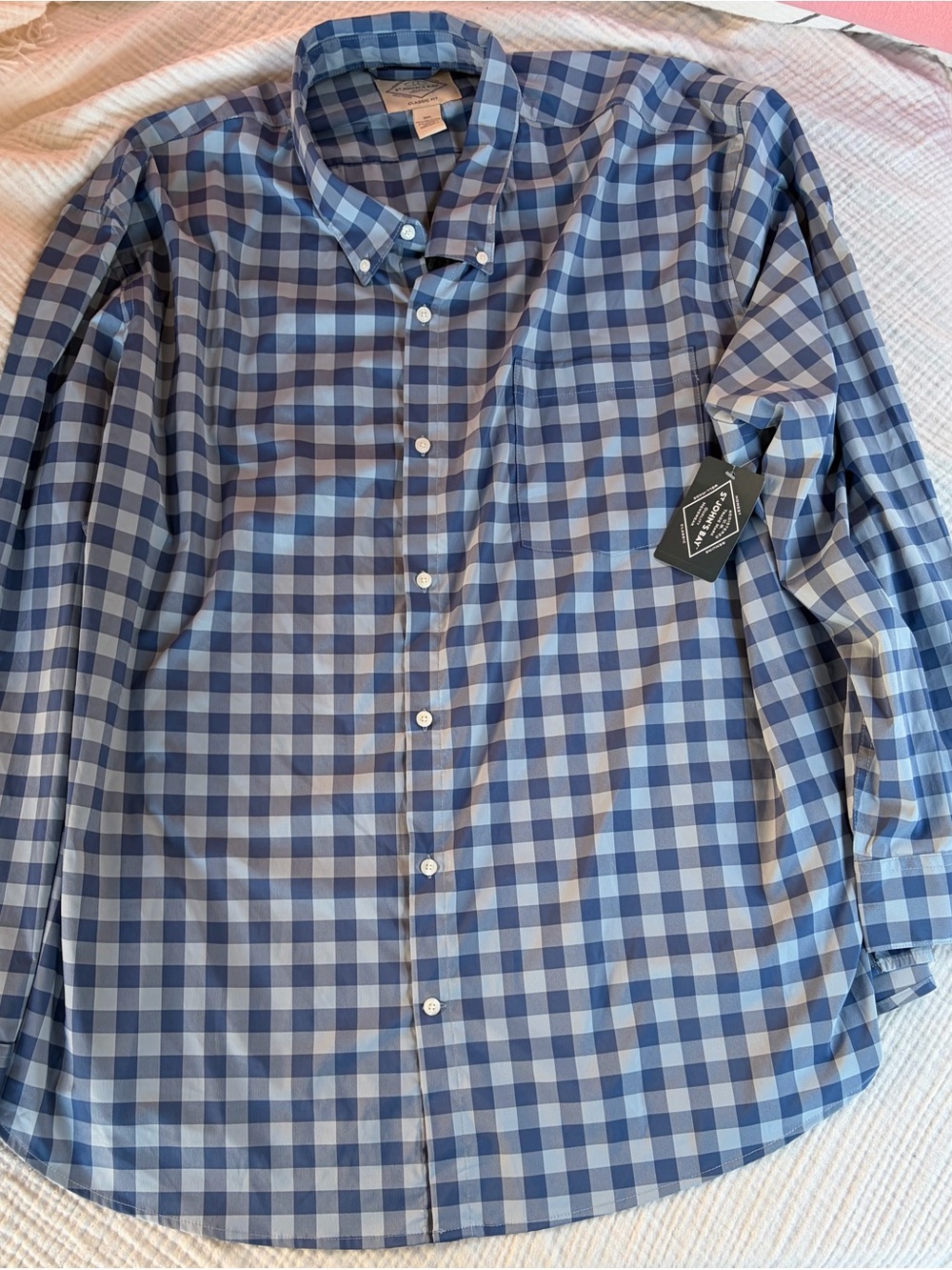 NEW St. John's Bay Blue Gingham Button-Down Dress Shirt 3XL